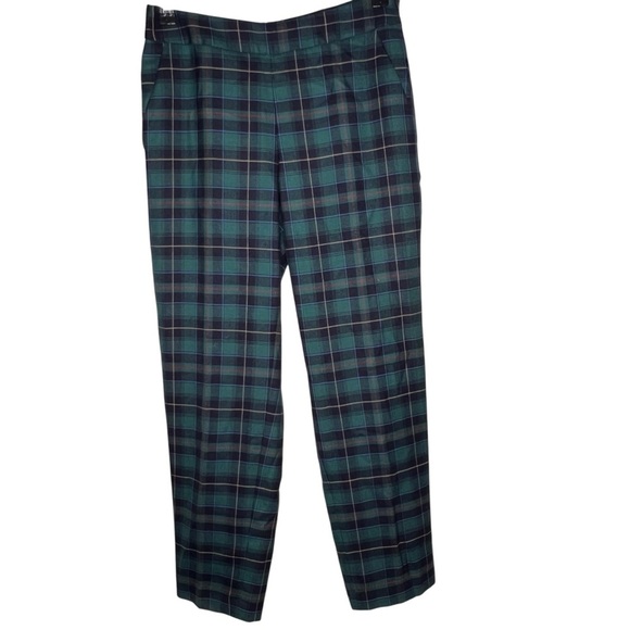 Talbots Wool Blend Blue Green Tartan Plaid Ankle Pants Size 2 Lined Side Zip - Picture 4 of 16